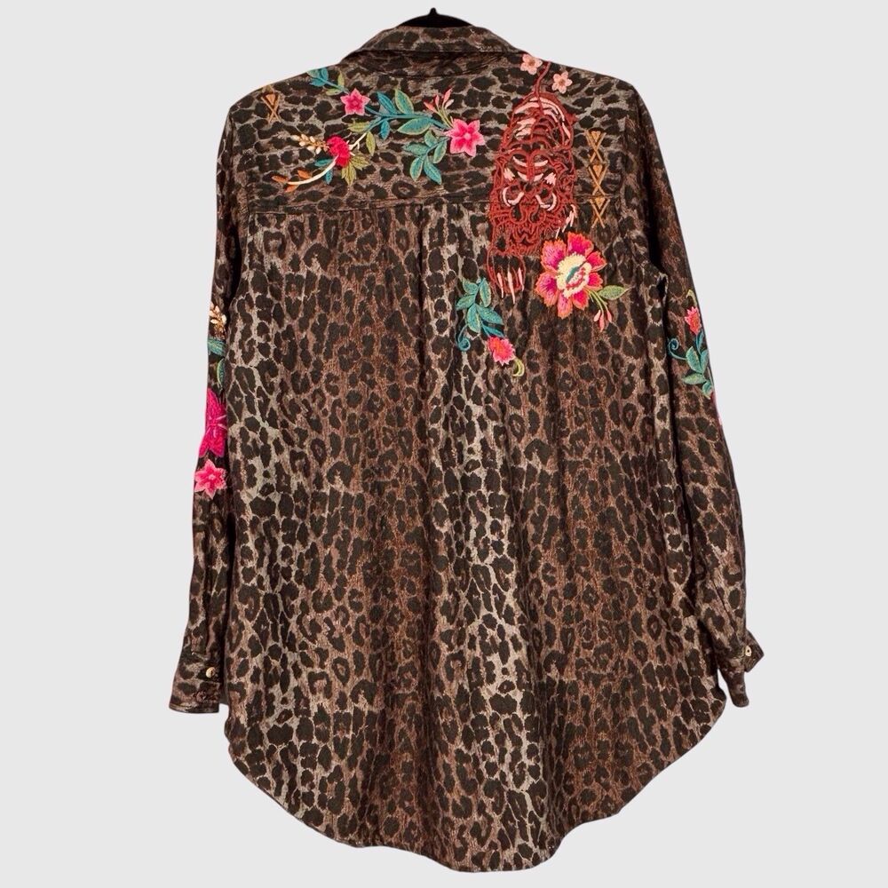 Johnny Was Embroidered Floral Leopard Print Tunic Top - Picture 3 of 11